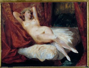 Studium nagiej kobiety leżącej na kanapie mówi, że kobieta w białych pończochach Obraz Eugene Delacroix (1798-1863)