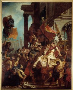 Sprawiedliwość Trajana Wdowa, której zabito syna, domaga się sprawiedliwości u cesarza Trajana (Marcus Ulpius Trajanus, 53-117) wyjeżdżającego na wojnę. Ilustracja czyśćca w „” La Divina Commedia”” (Boska komedia) autorstwa Dante Alighieri (1265-1321) Obra autorstwa Ferdinand Victor Eugene Delacroix