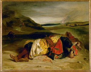Śmierć Hassana, czyli turecki oficer zabity w górach (obraz na płótnie) autorstwa Ferdinand Victor Eugene Delacroix