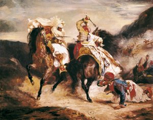 Walka Giaoura i Paszy. Zainspiruj się wierszem Lorda Byrona „Le Giaour”. Malarstwo orientalne Eugene Delacroix (1798-1863) autorstwa Ferdinand Victor Eugene Delacroix