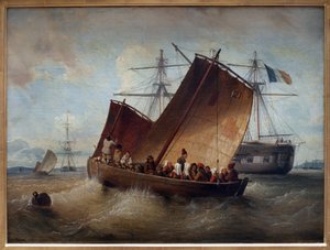 Łódź Plougastela. Obraz Ferdinanda Perrota (1808-1841). olej na płótnie