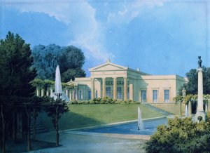 Widok Charlottenhof z ogrodu, 1855 (pióro i atrament i toaleta na papierze) autorstwa Ferdinand von Arnim