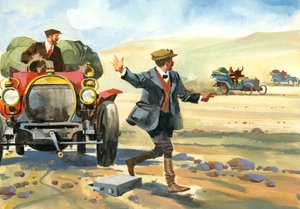 Wyścig samochodowy na dziesięć tysięcy mil (gwasz na papierze) autorstwa Ferdinando Tacconi