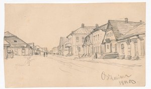 Ulica w Oszmianie; verso: zarys drzwi