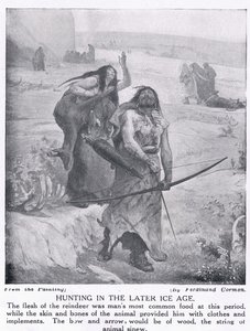 Polowanie w późnej epoce lodowcowej, ilustracja z „Historia narodów Hutchinsona”, ok. 1910 r.