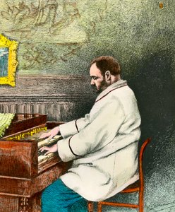 Portret Emila Zoli (1840-1902) grającego na organach. Grawerowanie Desmoulin (XIX wiek). Dz. Wyjść. autorstwa Fernand Desmoulin