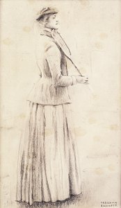 tenisista; Studium „Wspomnienia”; tenisista; lub tenis Du Lawn; Studium dla „Wspomnienia” Tennisspeelster; Studium „Wspomnienia”, ok.1887 autorstwa Fernand Khnopff