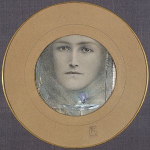 Brązowe oczy i niebieski kwiat autorstwa Fernand Khnopff
