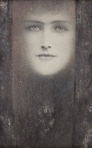 Maska z czarną zasłoną, ok. 1909 (kolorowe kredy wzmocnione bielą na papierze)