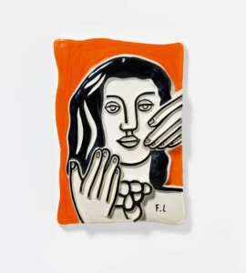 Twarz z dwiema rękami na pomarańczowym tle autorstwa Fernand Leger