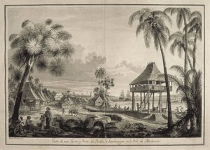 MALASPINA, Alejandro (1754-1809). Włosko-hiszpański nawigator i odkrywca; BRAMBILA, Fernando (1763-1834). Malarz. Wyprawa Malaspiny. Filipiny (1792). Wioska Zamboanga. Rysunek Fernando Brambila. Rysunek. HISZPANIA. MADRYT (WSPÓLNOTA AUTONOMICZNA).