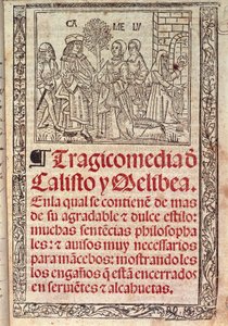 Miniatura na pergaminie na okładce Celestyny ​​czyli Tragikomedii Kallisto i Melibei, opublikowanej w autorstwa Fernando de Rojas