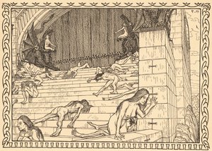 Przed Świątynią Czynów, ilustracja 7, z teki „Lebenszeichen”, wyd. 1908 w Berlinie przez Fritza Heydera Verlag autorstwa Fidus (1868 1948)
