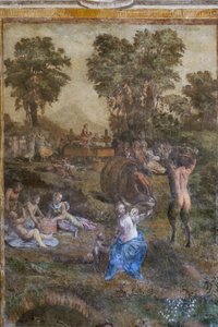 „Harvest”, fragment z Camerino dei Baccanali (świeży) autorstwa Filippino (and workshop) Lippi
