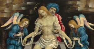 Pieta zmarły Chrystus opłakiwany przez Nikodema i dwa anioły 1500. autorstwa Filippino Lippi