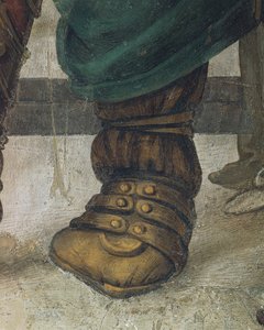 Święty Filip prowadzący smoka ze świątyni Hieropolis autorstwa Filippino Lippi, detal obuwia, fresk autorstwa Filippino Lippi