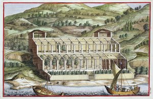 Struktura oranżerii z „Hesperyd” Giovanniego Battisty Ferrariego, sztychowana przez Cammillo Congio (fl.1630), wydana w 1646