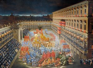 Uroczystości w Palazzo Barberini na cześć przybycia królowej Szwecji Krystyny do Rzymu w 1656 r., obraz Filippo Lauri (1623-1694) i Filippo Gagliardi (1606-1659), Szczegół autorstwa Filippo and Gagliardi Filippo Lauri
