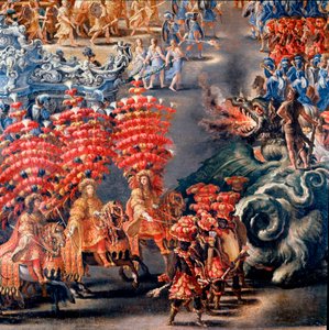 Festyn w Palazzo Barberini na cześć Christine de Suede (Christine of Sweden), 28.02.1656 Szczegół. Obraz Filippo Lauri (1623-1694) i Filippo Gagliardi (zm. 1659). XVII-wieczny Rzym, Muzeum Rzymu