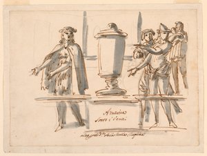 Rysunek, Alegoria Ameryki, dekoracja do salonu kardynała Falconieriego we Frascati, XVIII-XIX wiek autorstwa Filippo Marchionni