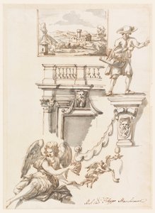 Rysunek, architektura i studia postaci, 1750-90 autorstwa Filippo Marchionni