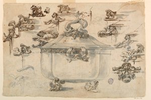 Rysunek, projekty srebrnej wazy, 1769 r. autorstwa Filippo Marchionni