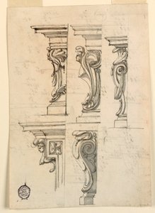 Rysunek, Pięć motywów narożnych, ok. 1750 r. autorstwa Filippo Marchionni