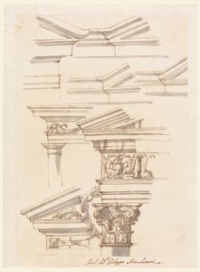 Rysunek, studia nad belkowaniem i frontonem, ok. 1770 r. autorstwa Filippo Marchionni