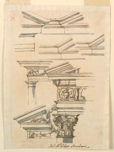 Rysunek, studia nad belkowaniem i frontonem, ok. 1770 r. autorstwa Filippo Marchionni