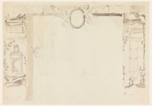 Rysunek, niedokończony projekt arkusza pamiątkowego odnoszącego się do wzniesienia fabryki papieskiej (Magazins of Annona), 1760-69 autorstwa Filippo Marchionni