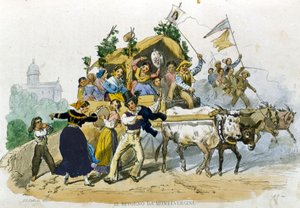 Neapolitańczycy radośnie wracają z wycieczki do Montevergine. Rysunek F. Palizzi z „Costumi del regno di Napoli” autorstwa De Bourcard autorstwa Filippo Palizzi