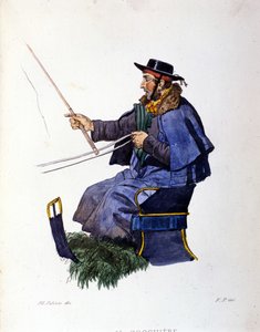 Mała firma miasta Neapolu: woźnica. Rycina według obrazu F. Palizzy. Z dzieła Francesco de Bourcarda „” Costumi del regno di Napoli”” autorstwa Filippo Palizzi