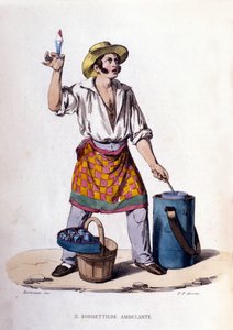 Mała firma z miasta Neapol: sprzedawca lodów i sorbetów. Rycina według obrazu F. Palizzy. Z dzieła Francesco de Bourcarda „” Costumi del regno di Napoli”” autorstwa Filippo Palizzi
