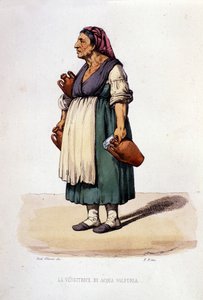 Mała firma z Neapolu: chodząca sprzedawczyni wody siarkowej. Rycina według obrazu F. Palizzy. Z dzieła Francesco de Bourcarda „” Costumi del regno di Napoli”” autorstwa Filippo Palizzi