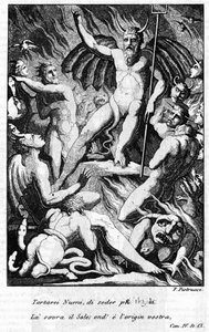 Ilustracja przedstawiająca scenę „The Jerusalem Delivree” Torquato Tasso (znanego jako Kubek). "" Tartarei Numi, aby siedzieć bardziej godnie nad Słońcem ... "" Canto IV. Ilustracja Filippo PISTRACCI (1782-1859). autorstwa Filippo Pistrucci