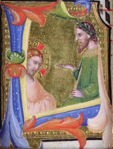 Chrystus przed Piłatem, w historycznym inicjale L, c.1403-05 (welum i złoto)
