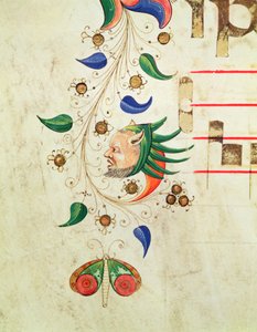 Mszał 515 f.72v Zoomorficzna bordiura liściowa, fragment księgi chóralnej sporządzony przed 1449 welinem