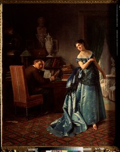 Dama mody, przygotowanie do balu - obraz Firs Sergeevich Zhuraviev (1836-1901), olej na płótnie