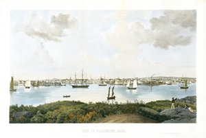 Widok Gloucester, Mass., c. 1856 (chromolitografia) autorstwa Fitz Henry (attr.to) Lane