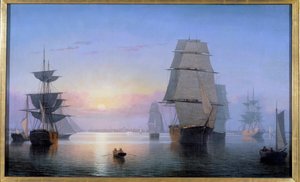 Boston Harbor w zachodzącym słońcu 1850 Obraz Fitz Hugh Lane (1804-1865) 1850 Kolekcja prywatna autorstwa Fitz Henry Lane