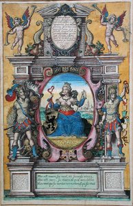 Alegoria miasta Antwerpia (kolorowe grawerowanie) autorstwa Flemish School