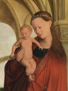 Fragment Madonny z Petrusem Wijtsem (olej na desce) autorstwa Flemish School