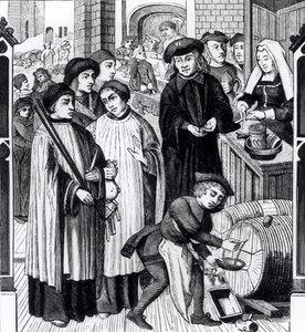 Składki na wina, przyznane kapitule w Tournai przez króla Chilpericia, po oknie katedry w Tournai autorstwa Flemish School