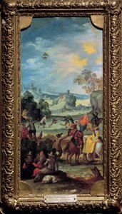 Polowanie na sokoły Scena polowania i odpoczynku na wsi. Malarstwo szkoły flamandzkiej. Początek XVII wieku. Dijon, Muzeum Sztuk Pięknych autorstwa Flemish School
