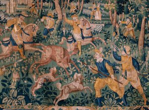 Flamandzki gobelin. Polowanie na jelenie (Polowanie na jelenie). Atelier Oudenaarde. 295x331cm. Inw. (82941)-1 / PRYWATNE. XVII wiek. autorstwa Flemish School