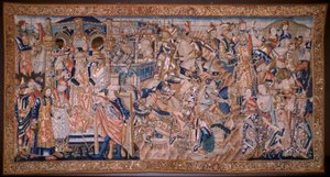 Flamandzki gobelin. Przejście przez Morze Czerwone (Paso del Mar Rojo). ok. 1490 r. autorstwa Flemish School
