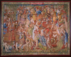 Flamandzki gobelin. Seria Moralność: Cnota zaszczytów (De deugd van de Honores, Cnota zaszczytów). ok. 1520. autorstwa Flemish School