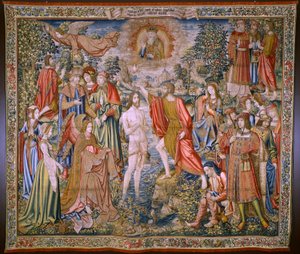 Flamandzki gobelin. Seria Historia św. Jana Chrzciciela: Chrzest Chrystusa (Het doopsel van Christus). Atelier w Brukseli. 1515-1520. autorstwa Flemish School