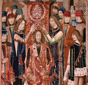 Flamandzki gobelin. Seria nieznana. Historia rzymska? Tarquinius Priscus (Tarquino Prisco). Warsztaty produkcyjne w Brukseli?. Ca 1475. Tkanina Wełna i jedwab, 6 osnów na cm. Pochodzenie Dar hrabiego Alba de Aliste, przybył do katedry w 1608 r. ; Lokalizac autorstwa Flemish School