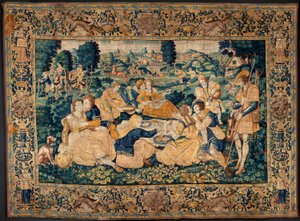 Flamandzki gobelin. Posiłek wiejski. Atelier Oudenaarde. 331x465cm. Iinv (83073)-8 / 00008. XVII wiek. autorstwa Flemish School